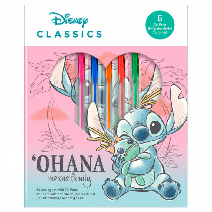 Set 6 Pixuri cu gel, 4 pagini de colorat si bloc notes Lilo & Stitch Ohana [2]
