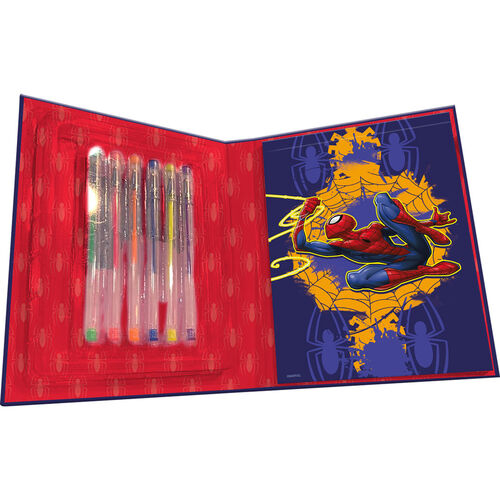 Set 6 Pixuri cu gel, 4 pagini de colorat si bloc notes Spiderman [2]