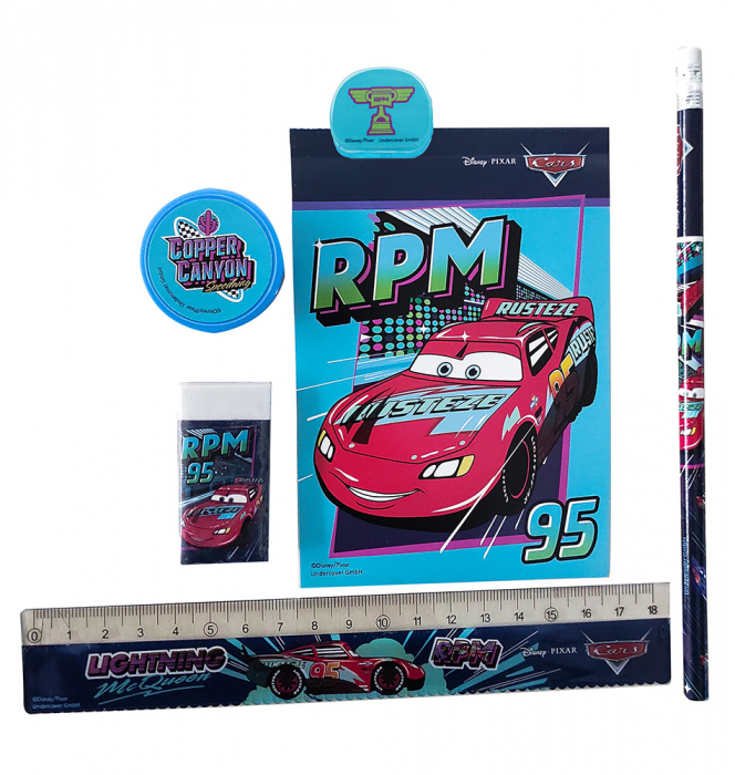 Set 7 rechizite Disney Cars RPM, metalic, 24.5x14x7 cm [2]