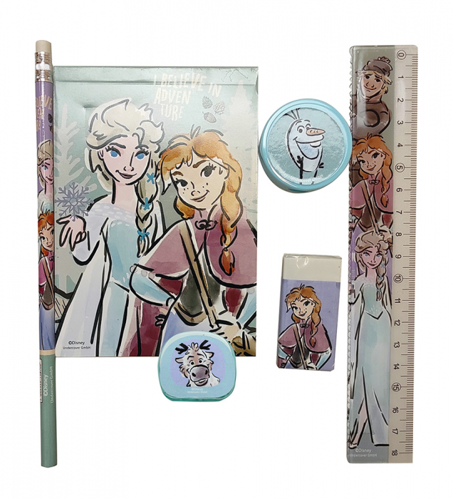 Set 7 rechizite Disney Frozen Adventure, metalic, 24.5x14x7 cm [2]