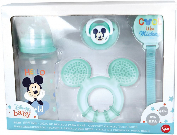 Set biberon cu tetin─â 240 ml, inel denti╚¢ie, suzet─â ortodontic─â ╚Öi suport pentru suzet─â, f─âr─â BPA, Mickey Mouse [2]