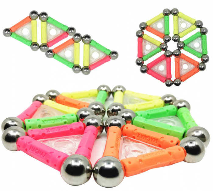 Set constructie cu piese magnetice, 84 piese Pink [4]