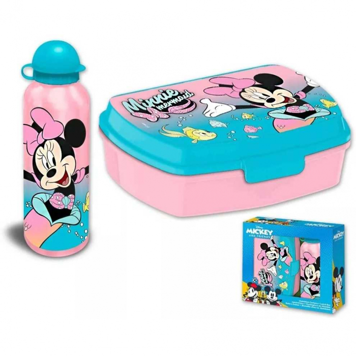 Set cutie sandwich si sticla apa din aluminiu 500ml Minnie Mouse Mermaid [2]