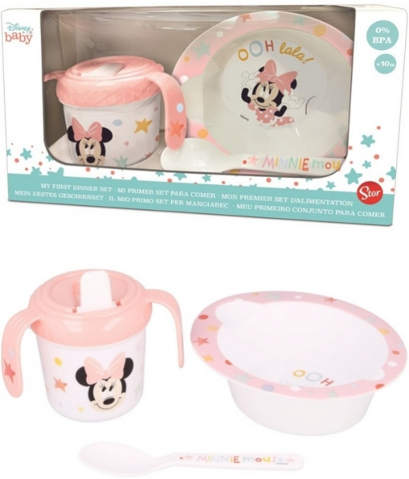 Set de hranire pentru bebelusi, Minnie Mouse, cana educa╚¢ionala 240 ml, bol ╚Öi lingura [4]