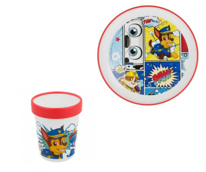 Set farfurie 19.6x19.6x2.5 cm si pahar 250 ml, antiderapante, Paw Patrol [1]