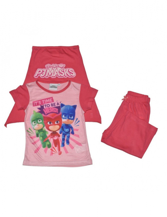 Set fete cu tricou maneca scurta, pantaloni scurti si mantie, PJ Masks [2]