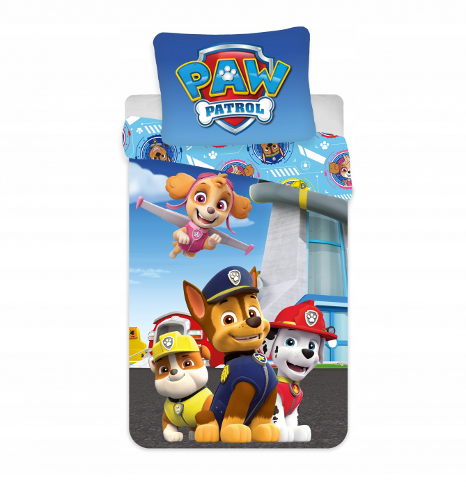 Set lenjerie pat copii Paw Patrol Marshall Chase Rubble and Skye 100x135 + 40x60 [1]