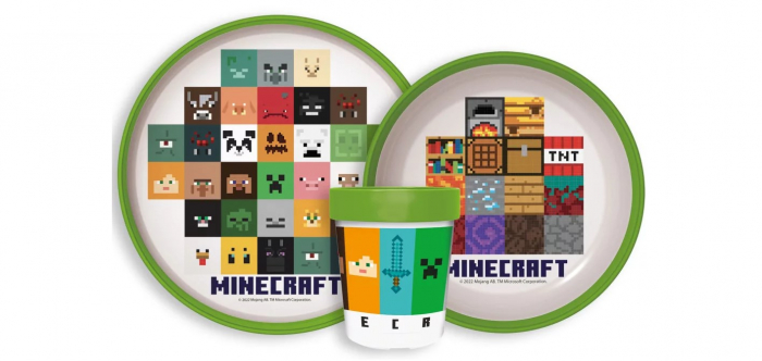 Set mic dejun plastic 3 piese,antiderapant, Minecraft [1]