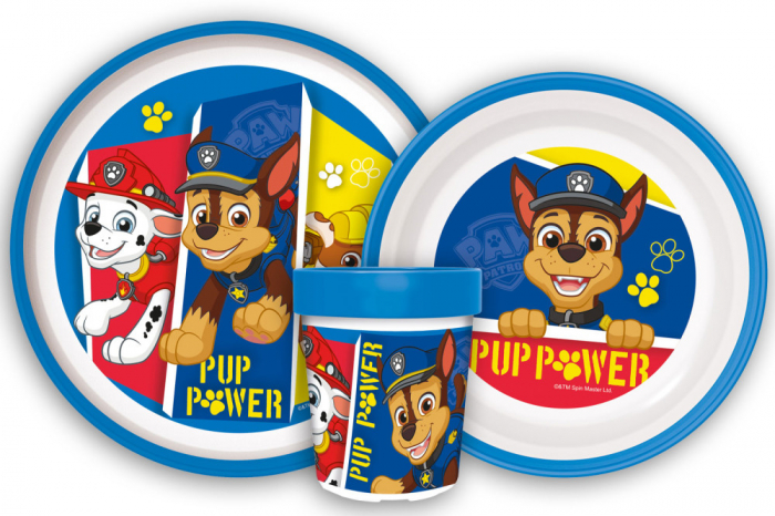 Set mic dejun plastic 3 piese antiderapant, Paw Patrol Pup Powe [1]