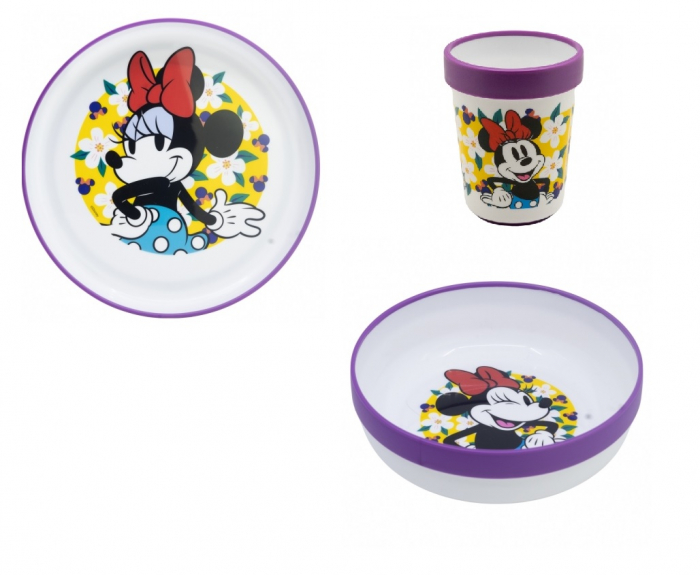 Set mic dejun plastic 3 piese antiderapant, Minnie Mouse Sunshine [1]