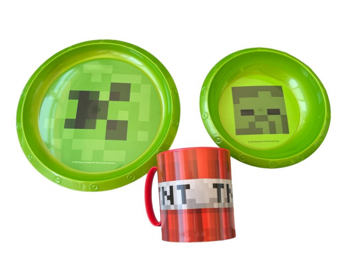 Set mic dejun plastic Minecraft Creeper, cana rosie, 350 ml [1]