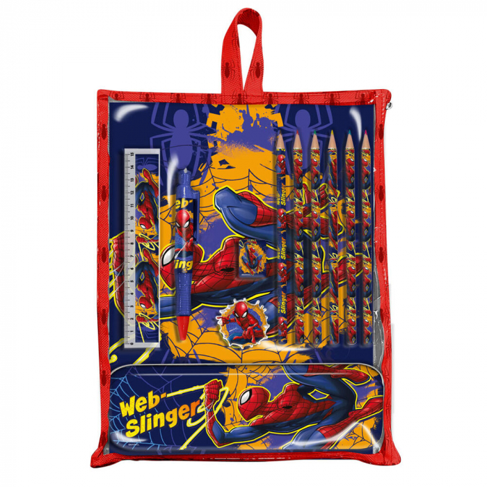 Set papetarie 12 piese cu penar metalic Spiderman, 29x21x3 cm [1]