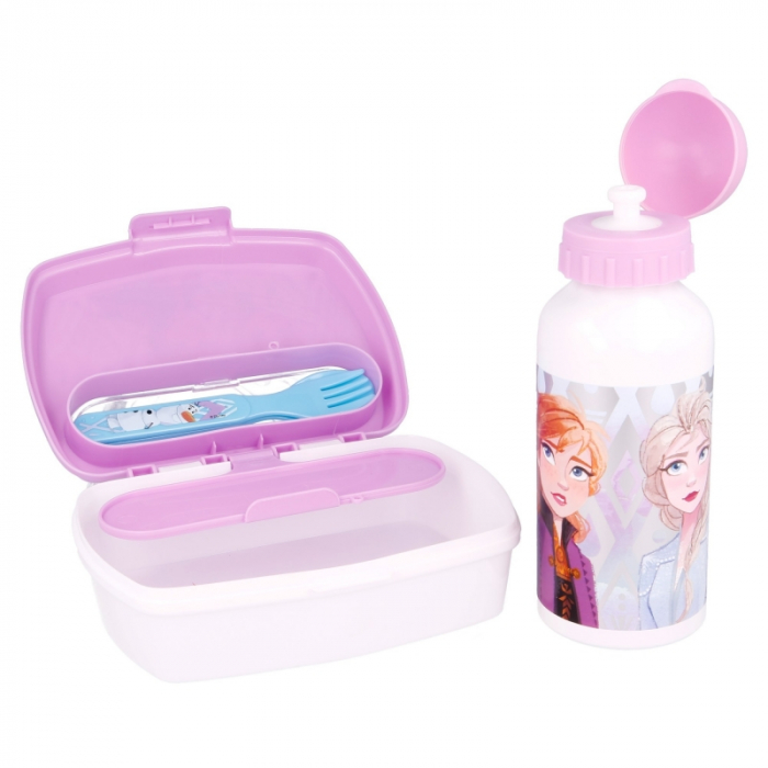 Set pranz 4 piese Frozen II cutie sandwich,sticla aluminiu si tacamuri [3]