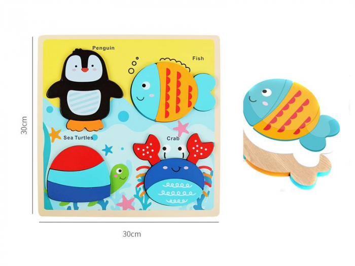 Set puzzle din lemn cu animalute, 14 piese, 30x30cm [2]