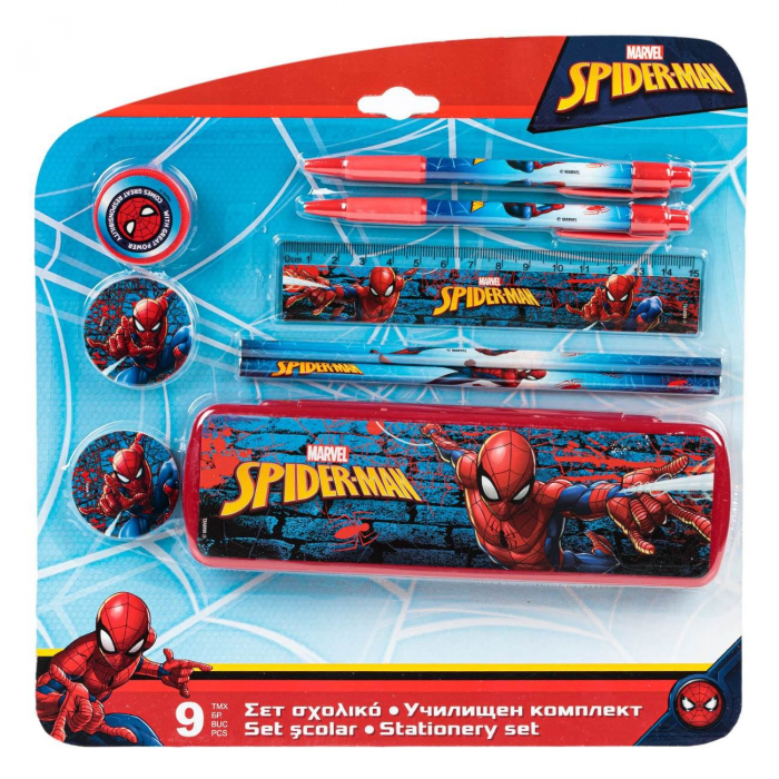 Set scolar cu penar Spiderman, 9 piese, 19.5x2x6cm [2]