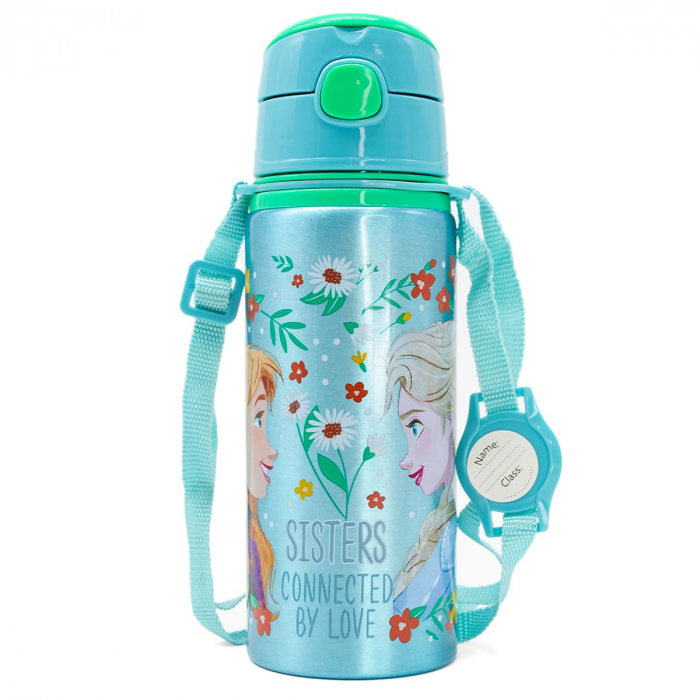 Sticla apa aluminiu cu pai si maner, Frozen Sisters 600 ml [2]