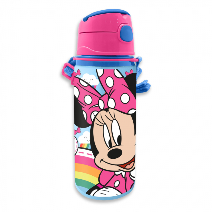 Sticla apa aluminiu cu pai si maner, Minnie Mouse 600 ml [1]