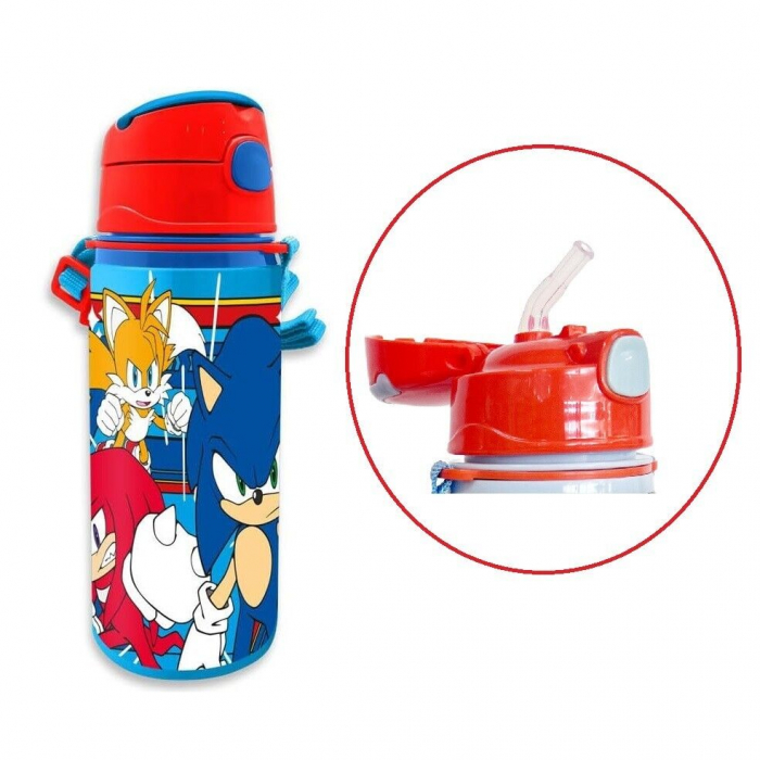 Sticla apa aluminiu cu pai si maner, Sonic The Hedgehog, 600 ml [2]