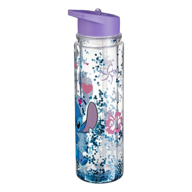 Sticla flip top transparenta cu perete dublu si capac, Lilo Stitch glitter 500ml [5]