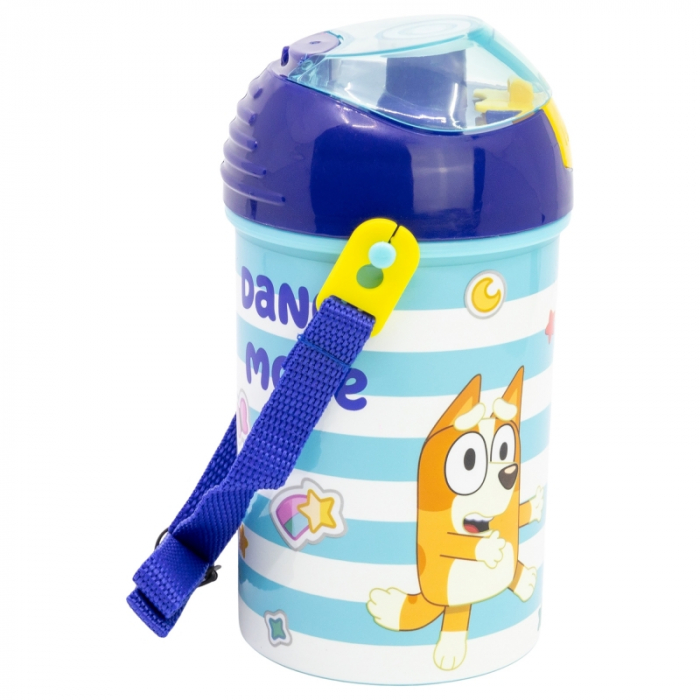 Sticla din plastic cu pai si curea, Bluey 450 ml [2]