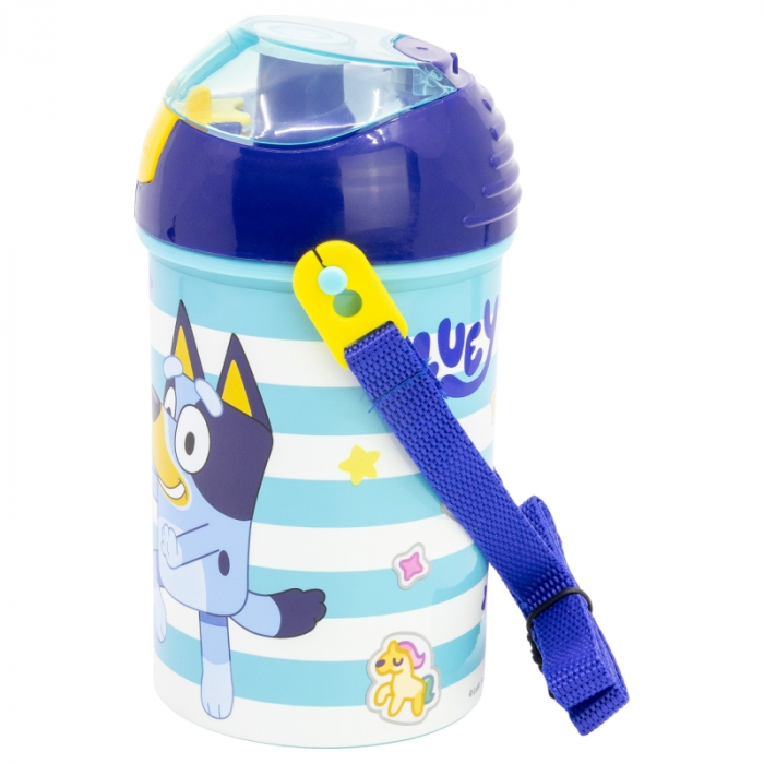 Sticla din plastic cu pai si curea, Bluey 450 ml [3]
