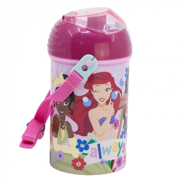 Sticla din plastic cu pai si curea, Printesele Disney Beyou Tiful 450 ml [3]