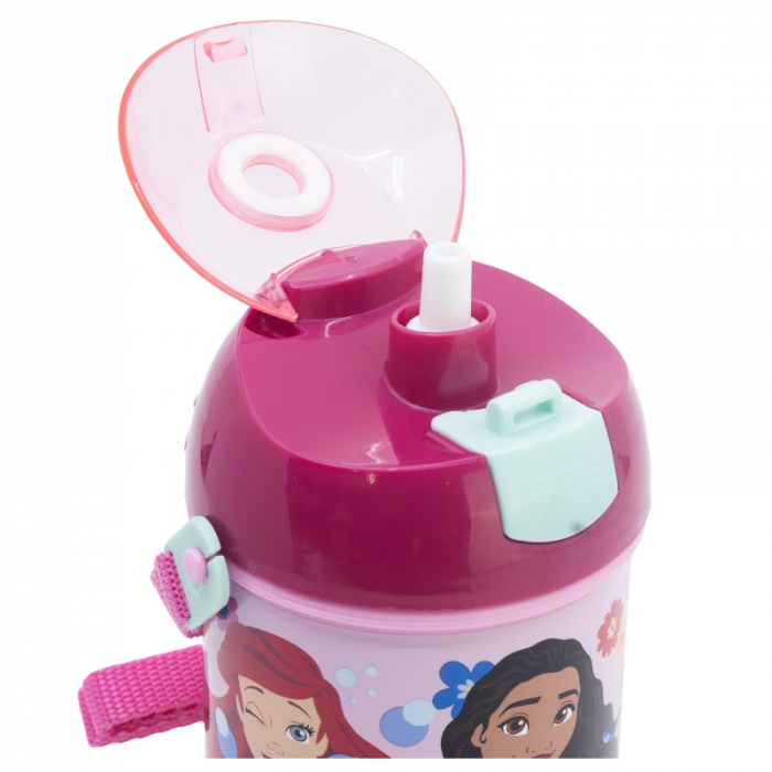 Sticla din plastic cu pai si curea, Printesele Disney Beyou Tiful 450 ml [4]
