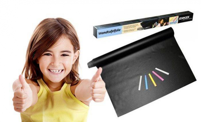 Tabla de scris tip autocolant pentru perete, 45x200 cm, pentru copii, negru + creta [7]