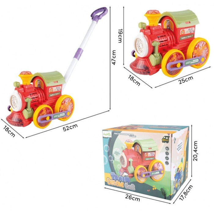 Trenulet generator de Baloane din Sapun, cu baterii, Sunete, Lumini, maner de impins si 2 sticlute cu lichid, 52 x 25 x 18 cm [3]