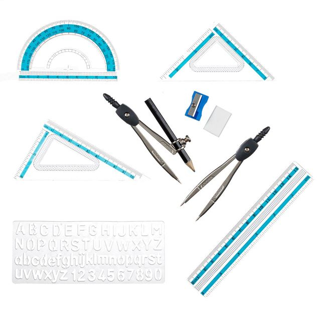 Trusa geometrie, cutie metalica 10 piese [2]