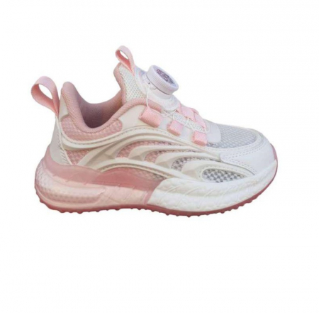 Pantofi sport - Adidasi copii sport alb cu roz din piele ecologica cu panza