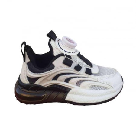Pantofi sport - Adidasi copii sport alb cu negru din piele ecologica cu panza