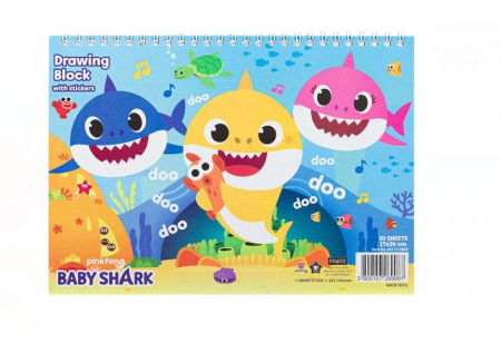 Acuarele, pensule si blocuri de desen - Bloc de desen B5 spirala Baby Shark cu autocolante