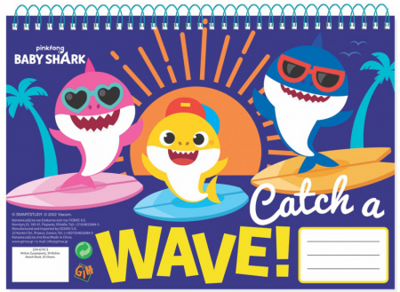 Acuarele, pensule si blocuri de desen - Bloc desen A4 spira Baby Shark Wave, 30 coli