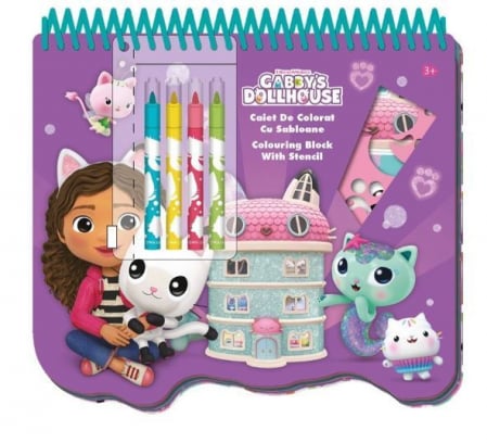 Acuarele, pensule si blocuri de desen - Bloc desen activitati cu sabloane Gabby's Dollhouse