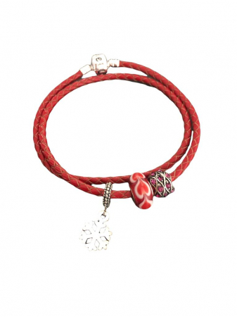 Bijuterii dama - Bratara piele rosie charm fulg