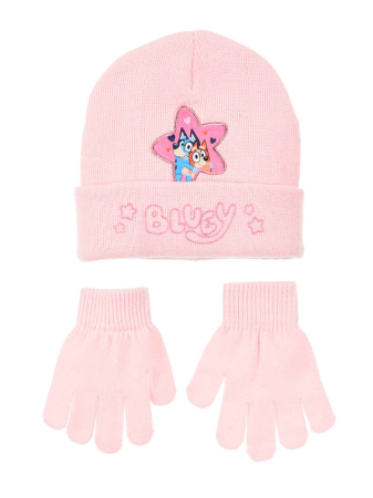 Accesorii imbracaminte copii - Set 2 piese caciula copii din acril si manusi cu design Bluey si Bingo