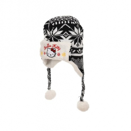 Sepci si caciuli copii - Caciula groasa pufoasa Hello Kitty negru