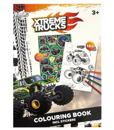 Joaca si timp liber - Carte de colorat cu autocolante Trucks 16 pagini A5