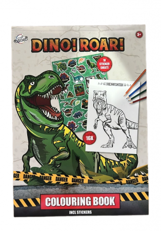 Joaca si timp liber - Carte de colorat cu autocolante Dino 16 pagini A5