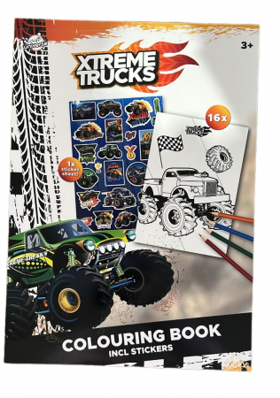 Joaca si timp liber - Carte de colorat cu autocolante Xtreme Trucks 16 pagini A5