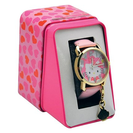 Cadouri si accesorii diverse - Ceas copii analogic cu charm Hello Kitty in cutie metalica