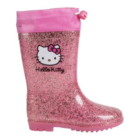 Ghete si cizme copii - Cizme cu slipici din PVC cu siret Hello Kitty