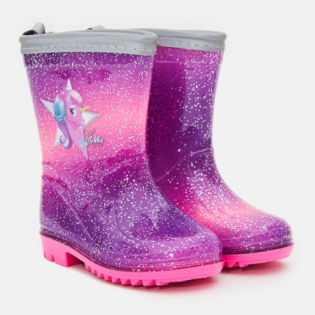 Cizme de cauciuc Perletti Unicorn, cu margine reflectorizanta, roz-mov [4]