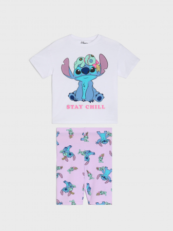 Imbracaminte si incaltaminte copii - Compleu bumbac 2 piese cu maneca scurta Lilo & Stitch Stay Chill