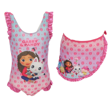 Imbracaminte si incaltaminte copii - Costum baie intreg cu sarong, Gabby's Dollhouse
