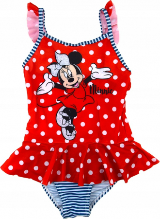 Costume de baie copii - Costum de baie intreg pentru fetite cu volan Minnie Mouse