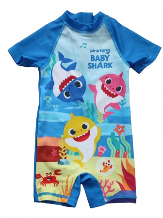 Costume de baie copii - Costum de baie UV cu maneci scurte si fermoar Baby Shark
