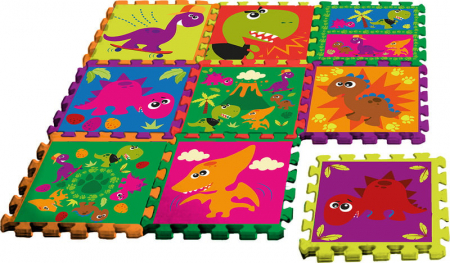 Joaca si timp liber - Covor de joaca puzzle din spuma cu geanta Crazy Dino, 9 piese