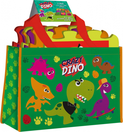 Covor de joaca puzzle din spuma cu geanta Crazy Dino, 9 piese [1]